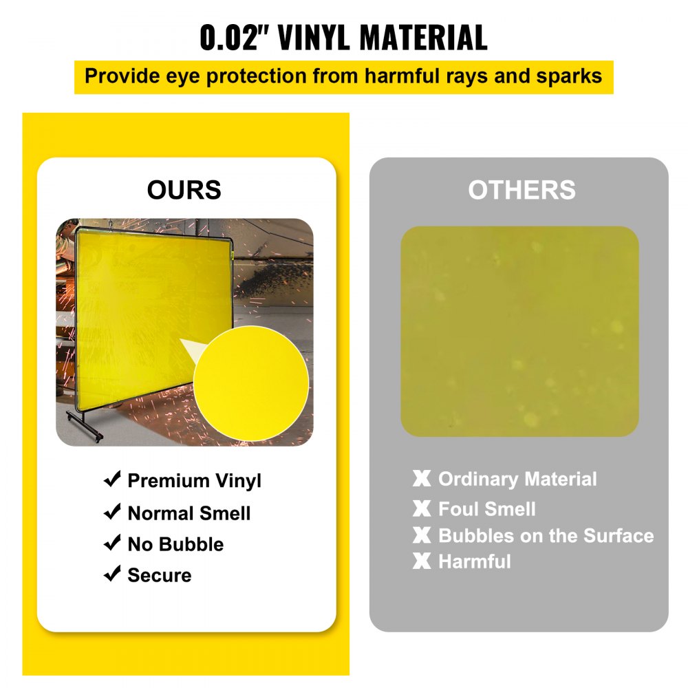 VEVOR Welding Screen with Frame 8\' x 6\', Welding Curtain with 4 Wheels, Welding Protection Screen Yellow Flame-Resistant Vinyl, Portable Light-Proof Professional