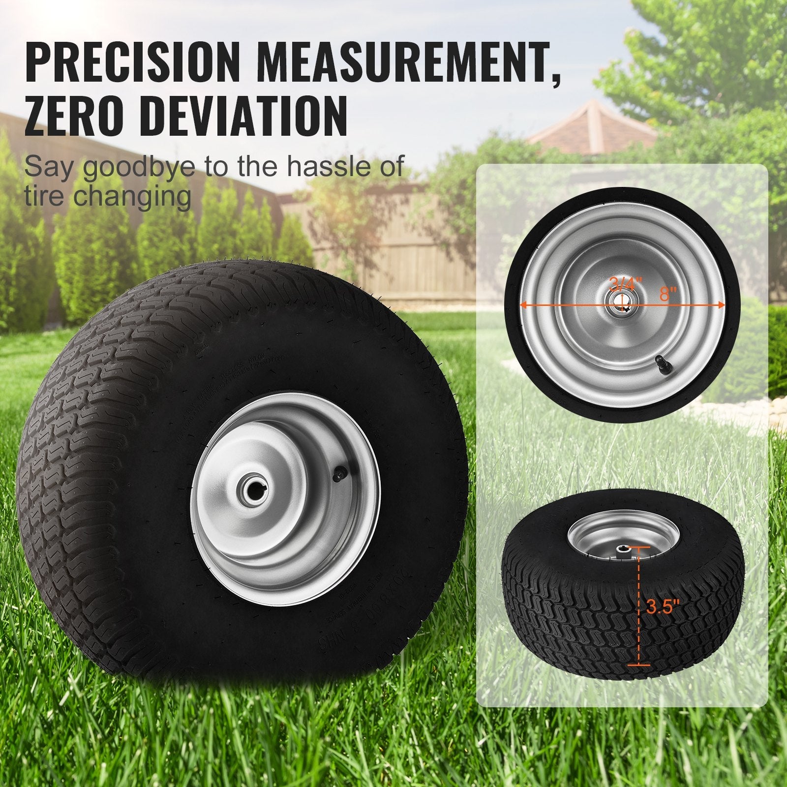 VEVOR Lawn Mower Tires with Rim, 20x8-8" Tubeless Tractor Tires, 2-Pack Tire, S-Turf Pneumatic Tires with 3.5" Offset Hub and 3/4" Bushing Size, for Riding Mowers Lawn Tractors