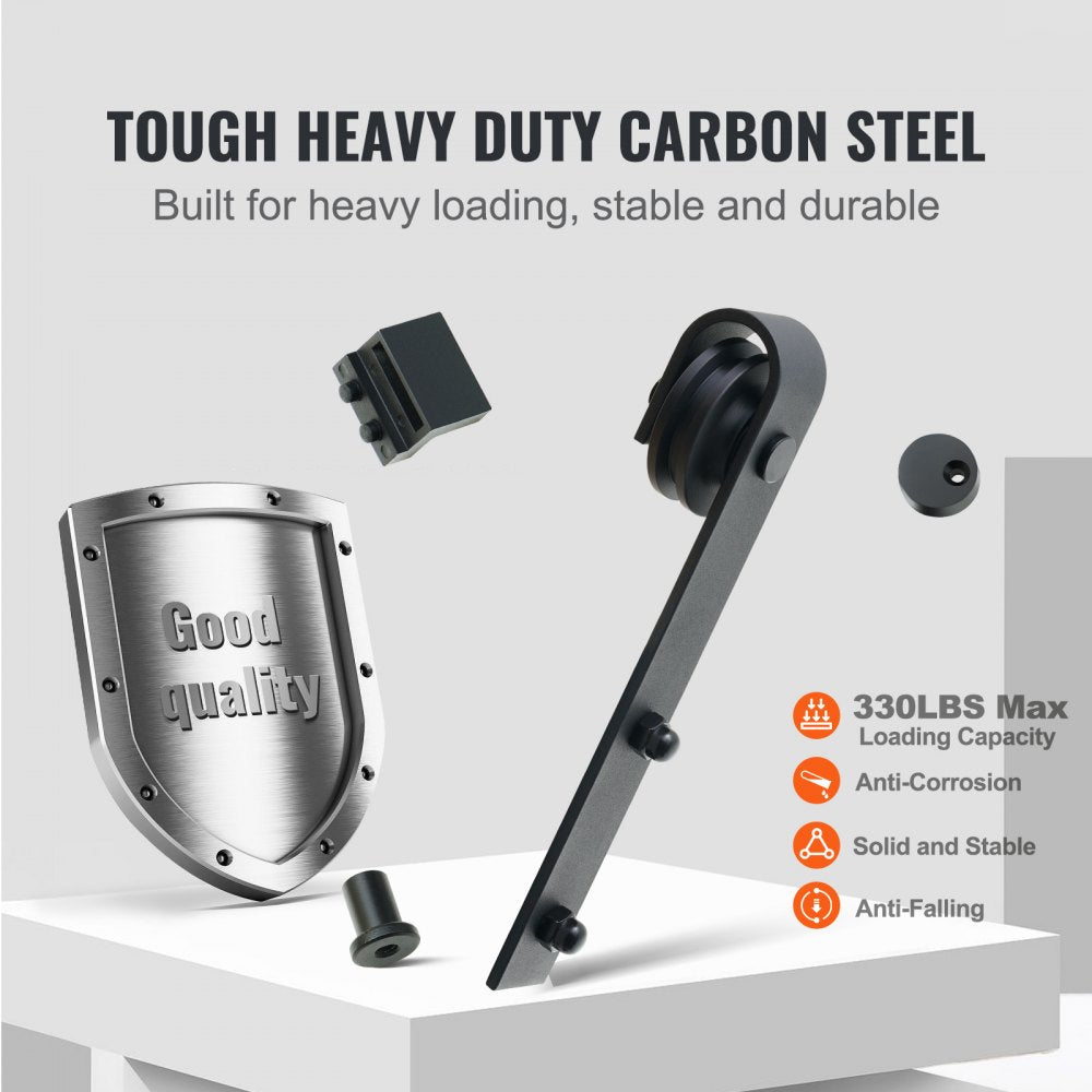 VEVOR 10FT Sliding Barn Door Hardware Kit, 330LBS Loading Heavy Duty Barn Door Track Kit for Single Door, Fit 4.6-5.2FT Wide and 1.3"-1.8" Thick Door Panel, with Smooth & Silent Pulley (J Shape)