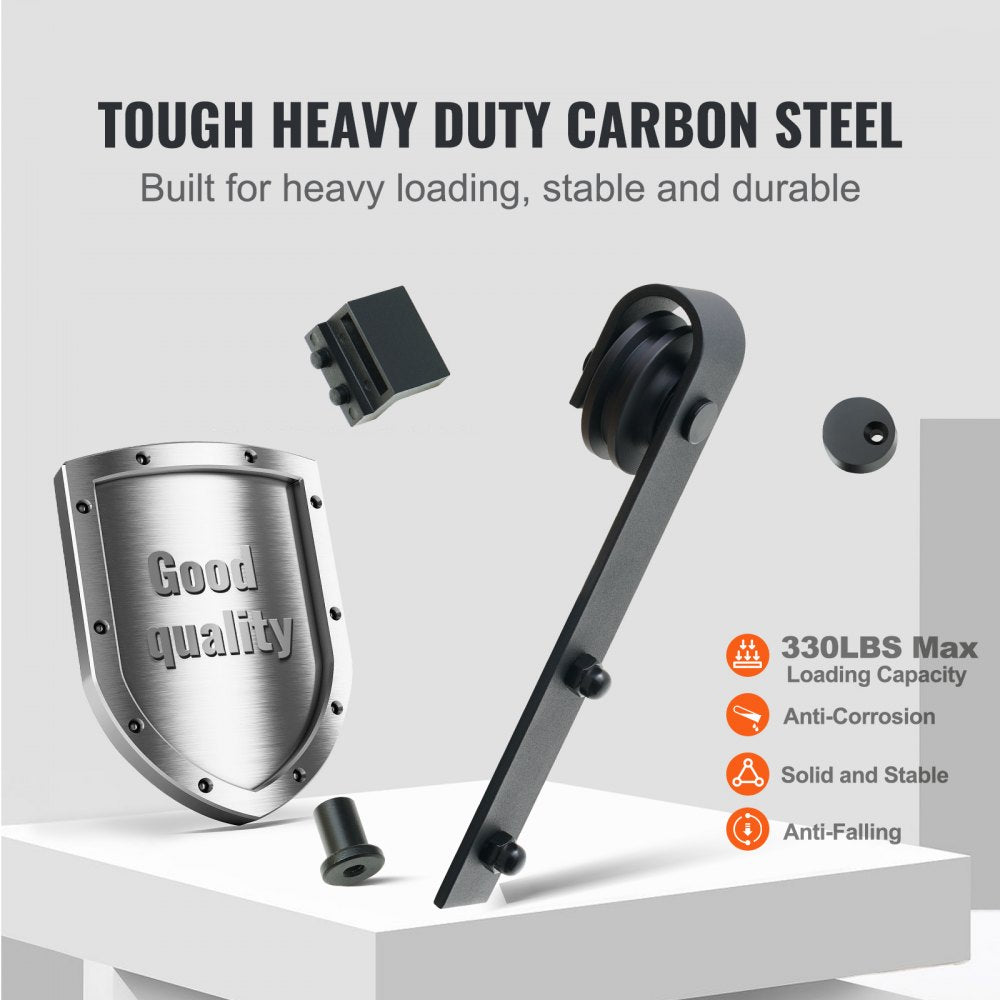 VEVOR 8FT Sliding Barn Door Hardware Kit, 330LBS Loading Heavy Duty Barn Door Track Kit for Single Door, Fit 3.7-4.3FT Wide and 1.3"-1.8" Thick Door Panel, with Smooth & Silent Pulley (J Shape)