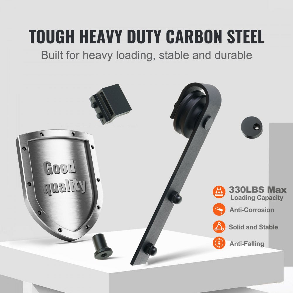 VEVOR 8FT Sliding Barn Door Hardware Kit, 330LBS Heavy Duty Barn Door Track Kit for Double Doors, Fit 3.7-4.3FT Total Wide and 1.3"-1.8" Thick 2 Door Panel, with Smooth & Silent Pulley (J Shape)