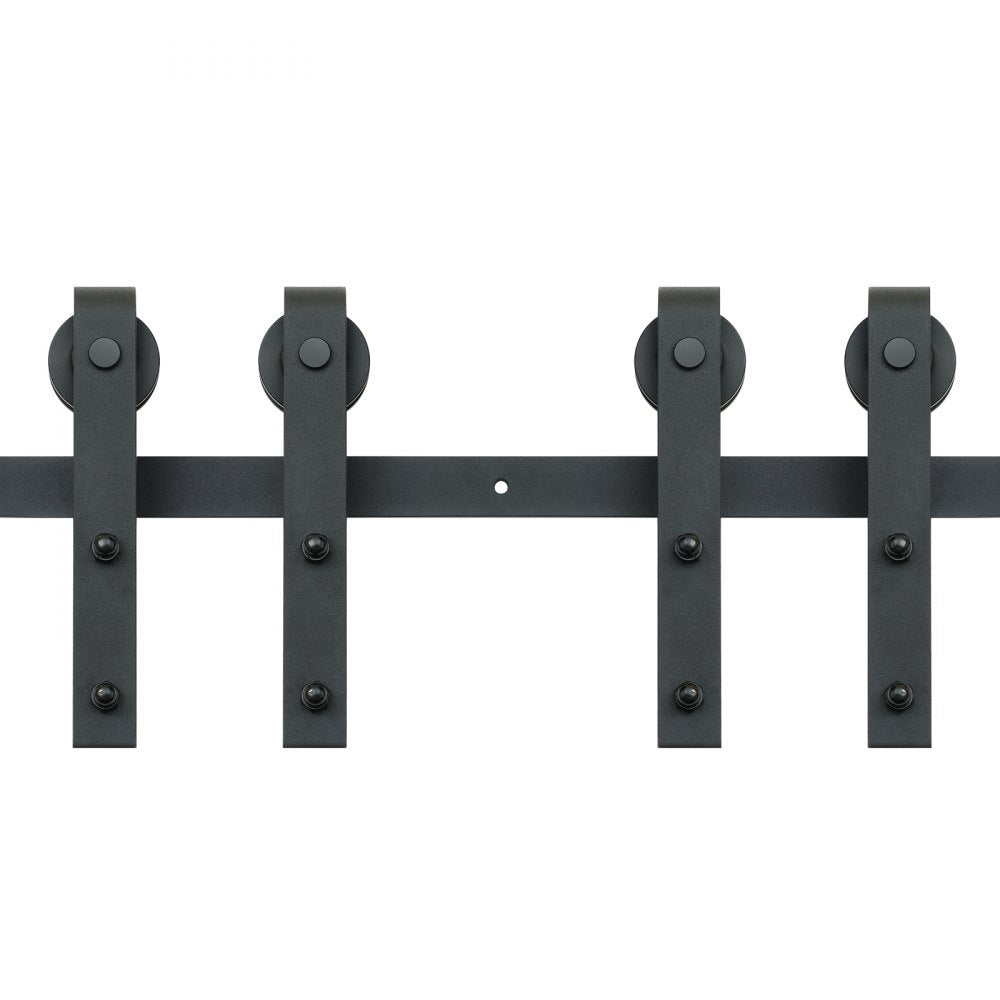 VEVOR 8FT Sliding Barn Door Hardware Kit, 330LBS Heavy Duty Barn Door Track Kit for Double Doors, Fit 3.7-4.3FT Total Wide and 1.3"-1.8" Thick 2 Door Panel, with Smooth & Silent Pulley (J Shape)