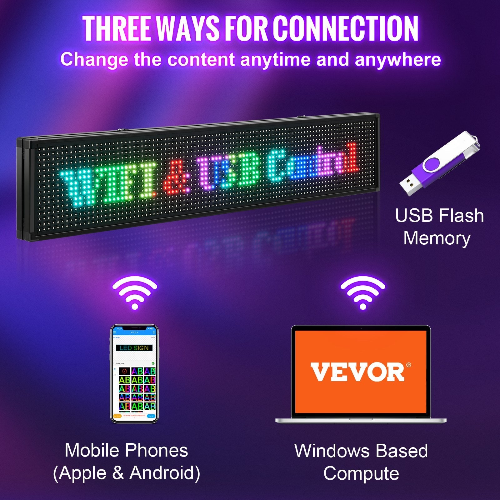 VEVOR Led Sign 40 x 8 inch Led Scrolling Sign Seven-color Digital Led Open Sign Outdoor Wifi High Resolution Bright Electronic Message Display Board with SMD Technology For Advertising and Business