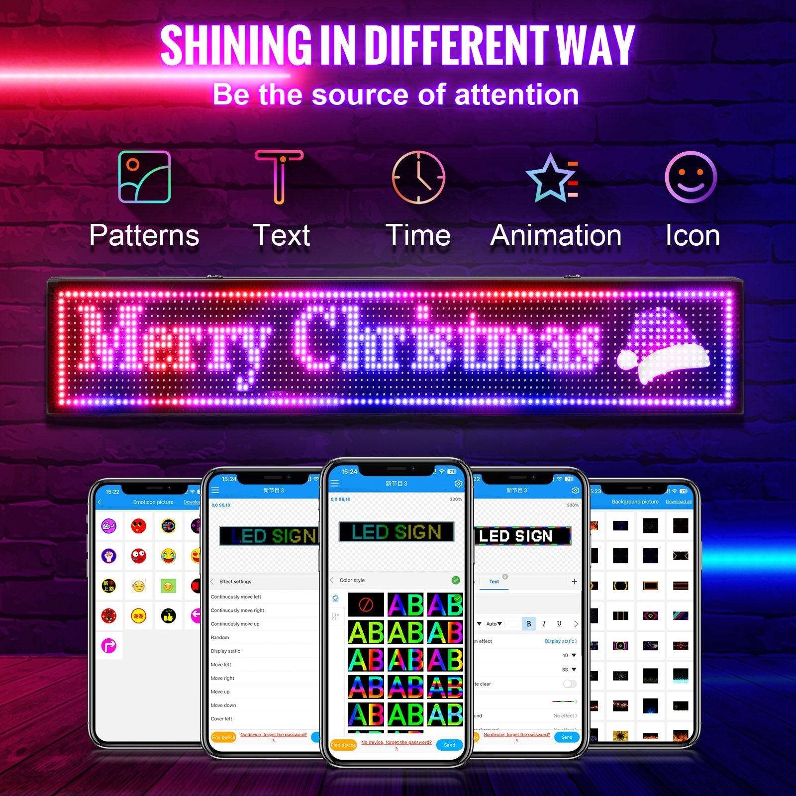 VEVOR Led Sign 40 x 8 inch Led Scrolling Sign Seven-color Digital Led Open Sign Outdoor Wifi High Resolution Bright Electronic Message Display Board with SMD Technology For Advertising and Business