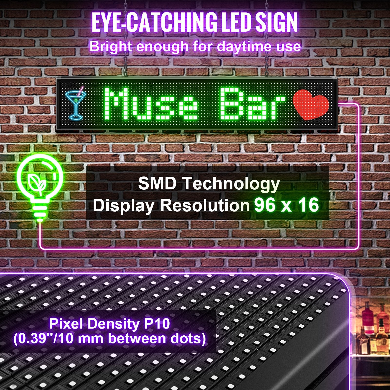 VEVOR Led Sign 40 x 8 inch Led Scrolling Sign Seven-color Digital Led Open Sign Outdoor Wifi High Resolution Bright Electronic Message Display Board with SMD Technology For Advertising and Business