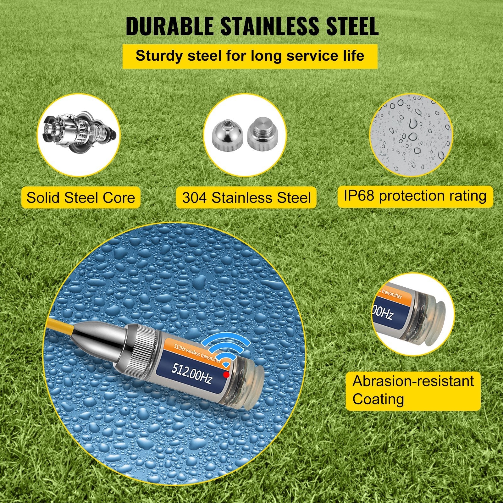 VEVOR Sonde Locator, 512 Hertz Frequency, Rigid Drain Locator with 8/5" and 1/4-20" Connectors for Locating & Detecting Small Sewer & Pipelines, Up to 25' Depth Water Line, Flashing for Transmitting