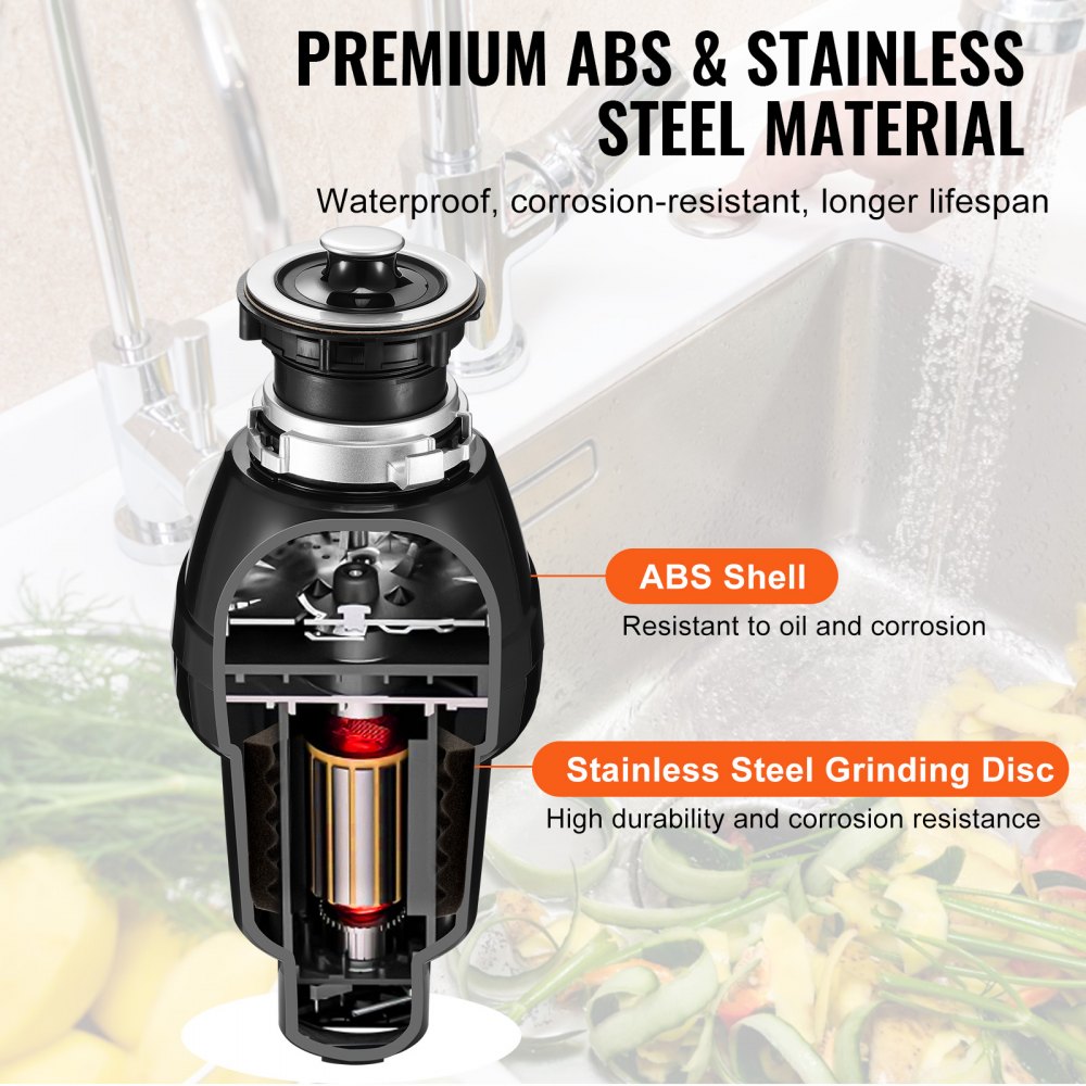 VEVOR Garbage Disposal 3/4 HP Continuous Food Waste Disposer 3250 RPM EZ Connect
