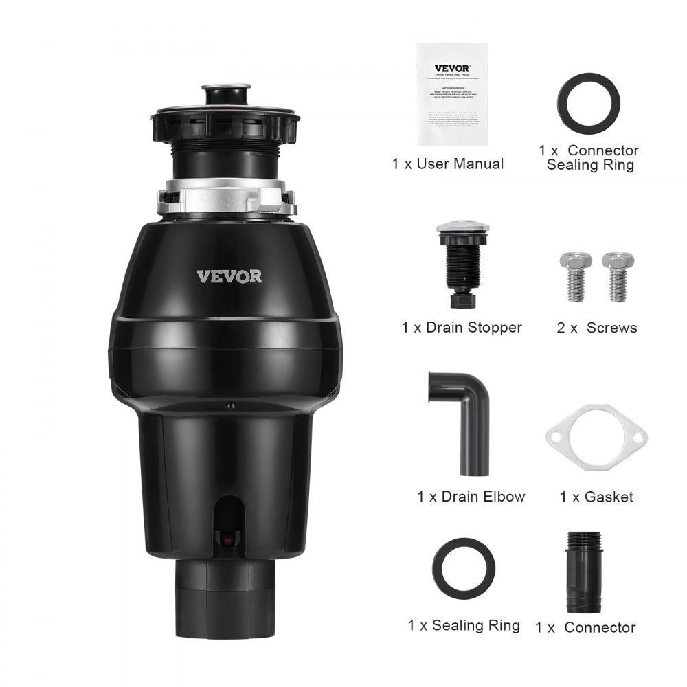 VEVOR Garbage Disposal 3/4 HP Continuous Food Waste Disposer 3250 RPM EZ Connect