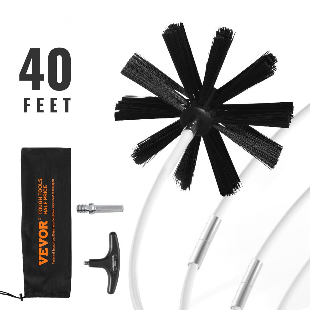 VEVOR 40 FEET Dryer Vent Cleaner Kit, 29 Pieces Duct Cleaning Brush, Reinforced Nylon Dryer Vent Brush, Dryer Cleaning Tools Lint Remover with Flexible Lint Trap Brush, Clamp Connectors
