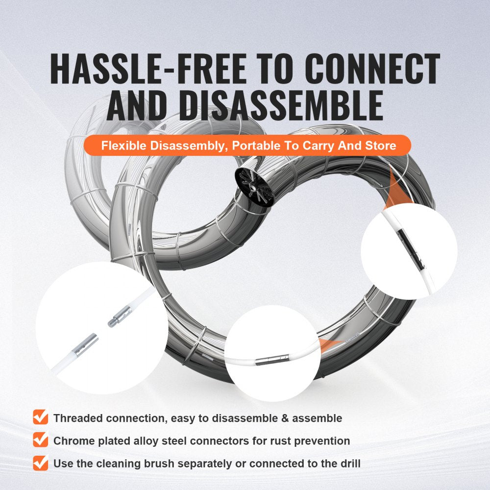 VEVOR 50 FEET Dryer Vent Cleaner Kit, 37 Pieces Duct Cleaning Brush, Reinforced Nylon Dryer Vent Brush, Dryer Cleaning Tools Lint Remover with Flexible Lint Trap Brush, Clamp Connectors