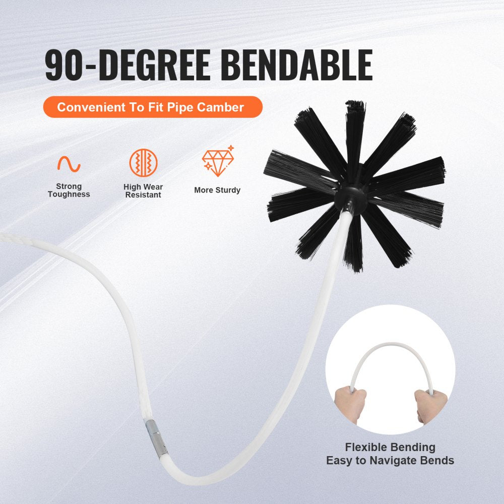 VEVOR 50 FEET Dryer Vent Cleaner Kit, 37 Pieces Duct Cleaning Brush, Reinforced Nylon Dryer Vent Brush, Dryer Cleaning Tools Lint Remover with Flexible Lint Trap Brush, Clamp Connectors