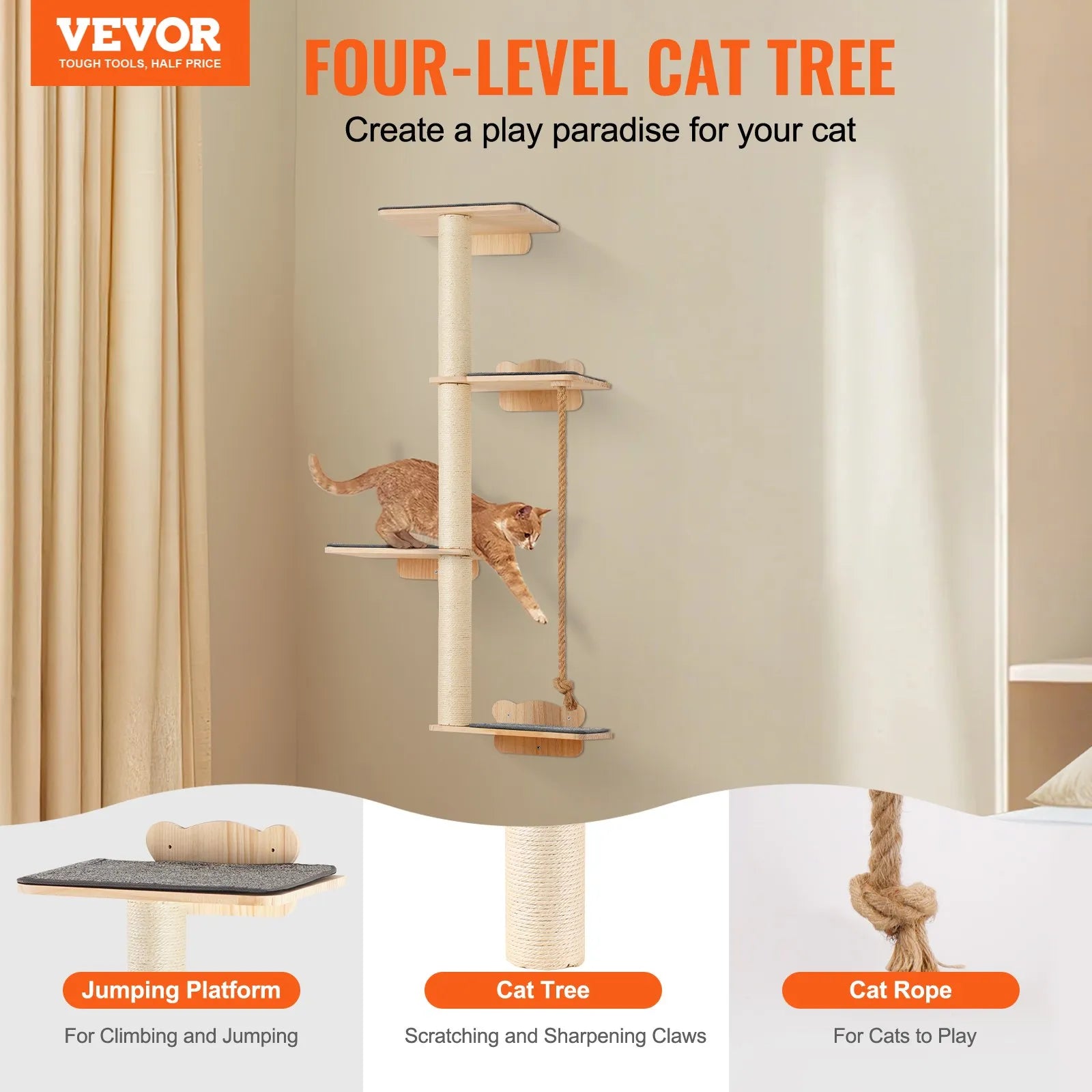 VEVOR Wall Mounted Cat Shelves Tree with Platform Tree-Shaped Cat Furniture