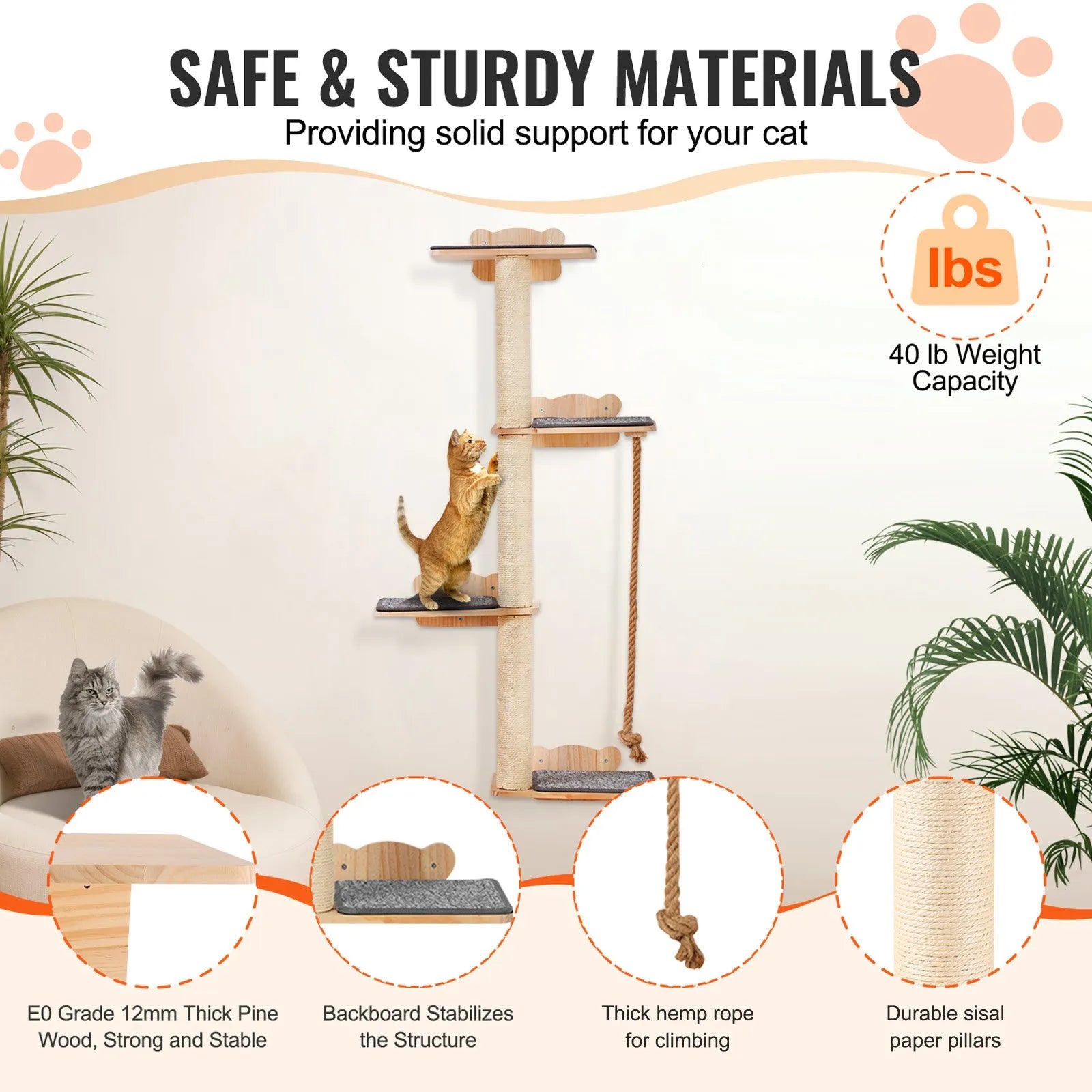 VEVOR Wall Mounted Cat Shelves Tree with Platform Tree-Shaped Cat Furniture