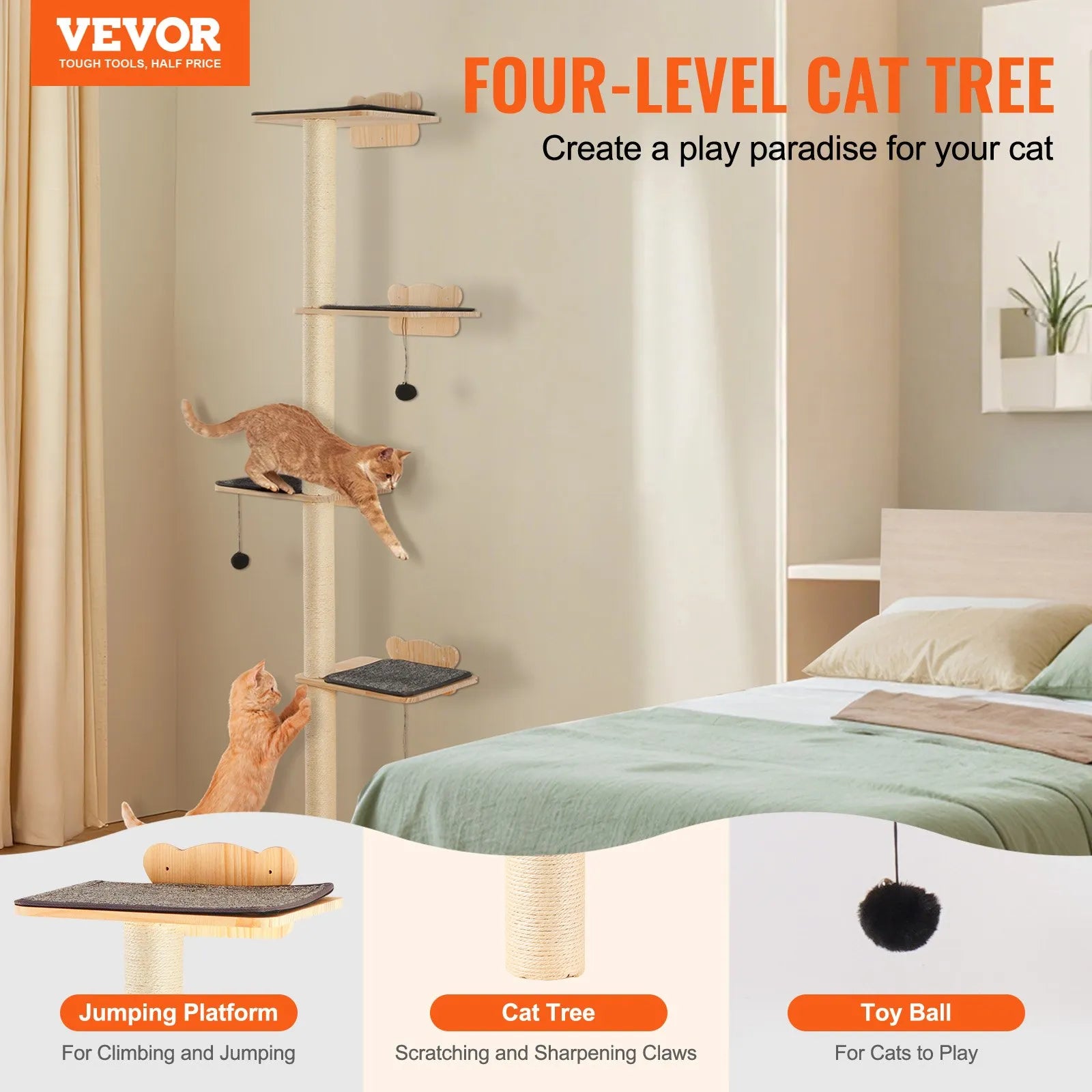 VEVOR Wall Mounted Cat Shelves Tree with Platform Tree-Shaped Cat Furniture Set