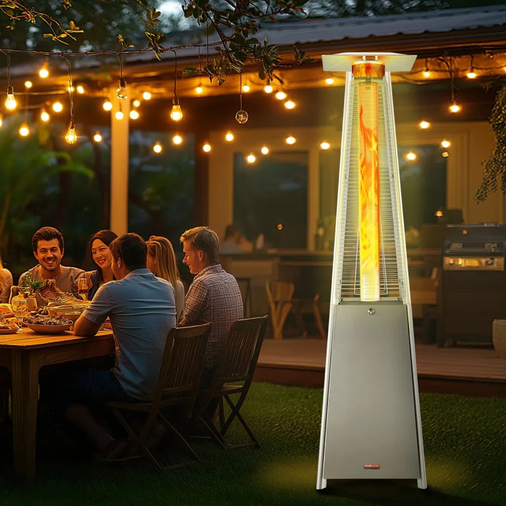 48,000 BTU Pyramid Propane Patio Heater with Wheels, Silver Finish