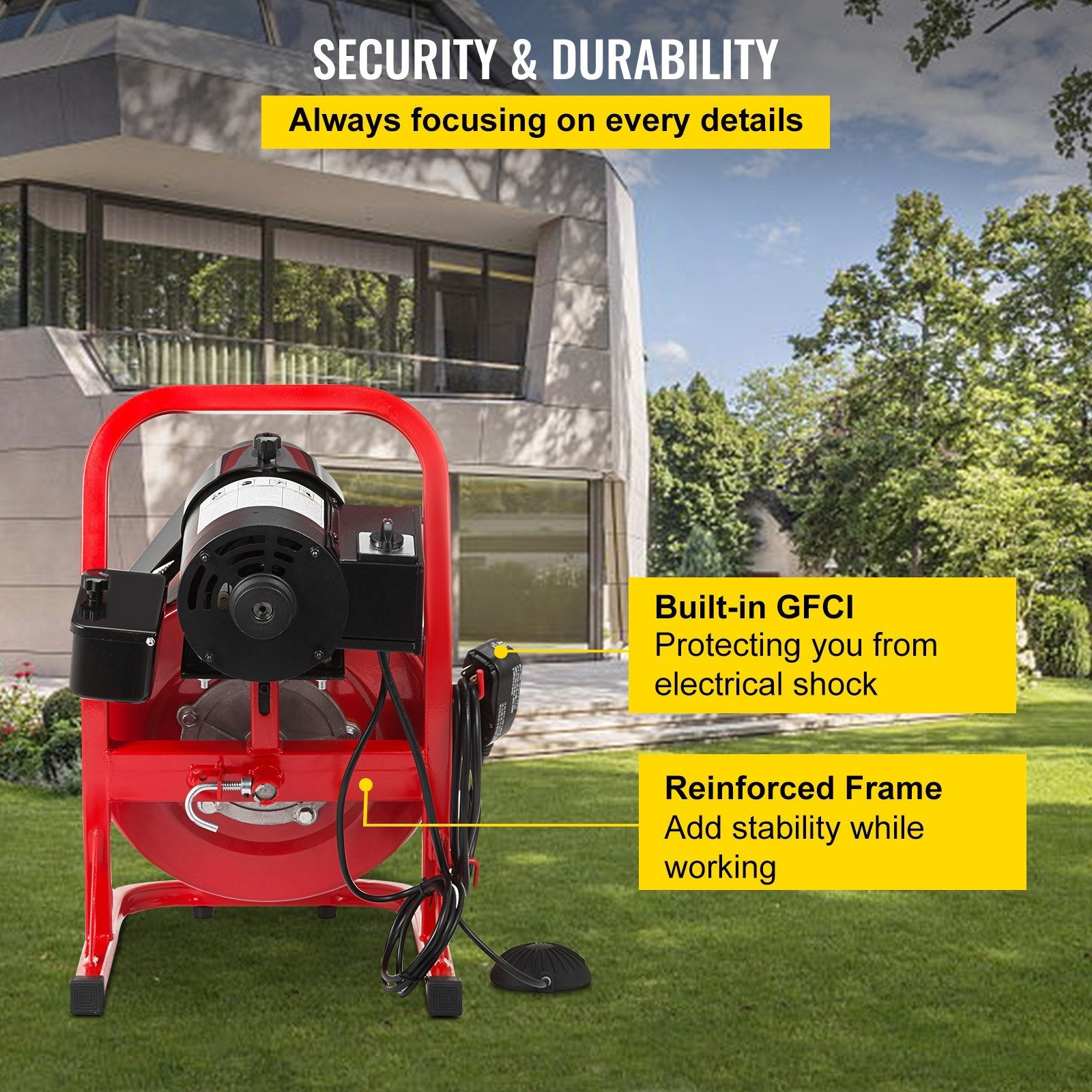 VEVOR 50 Ft x 1/2 Inch Drain Cleaner Machine Best fit 1”(25mm) to 4”(100mm) Pipes Drain Cleaning Machine Portable Drain Auger Cleaner with 4 Cutters Electric Drain Auger Plumbing Tool (50Ft x 1/2In)