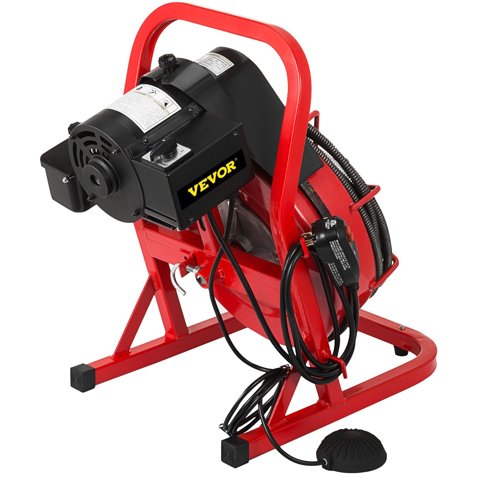 VEVOR 50 Ft x 1/2 Inch Drain Cleaner Machine Best fit 1”(25mm) to 4”(100mm) Pipes Drain Cleaning Machine Portable Drain Auger Cleaner with 4 Cutters Electric Drain Auger Plumbing Tool (50Ft x 1/2In)