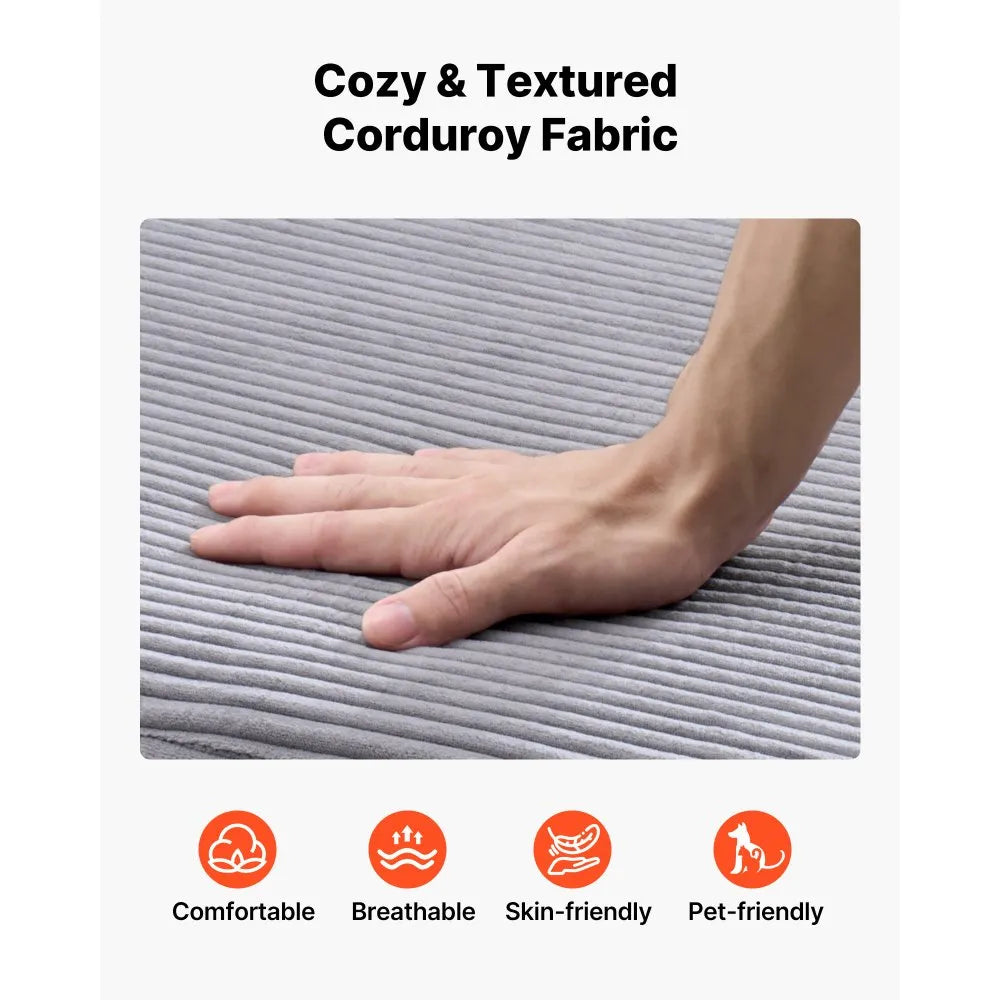 44" Oversized Chaise Lounge Chair – Grey Corduroy Deep Seat Modular Lounge with Storage Ottoman – No Assembly Required