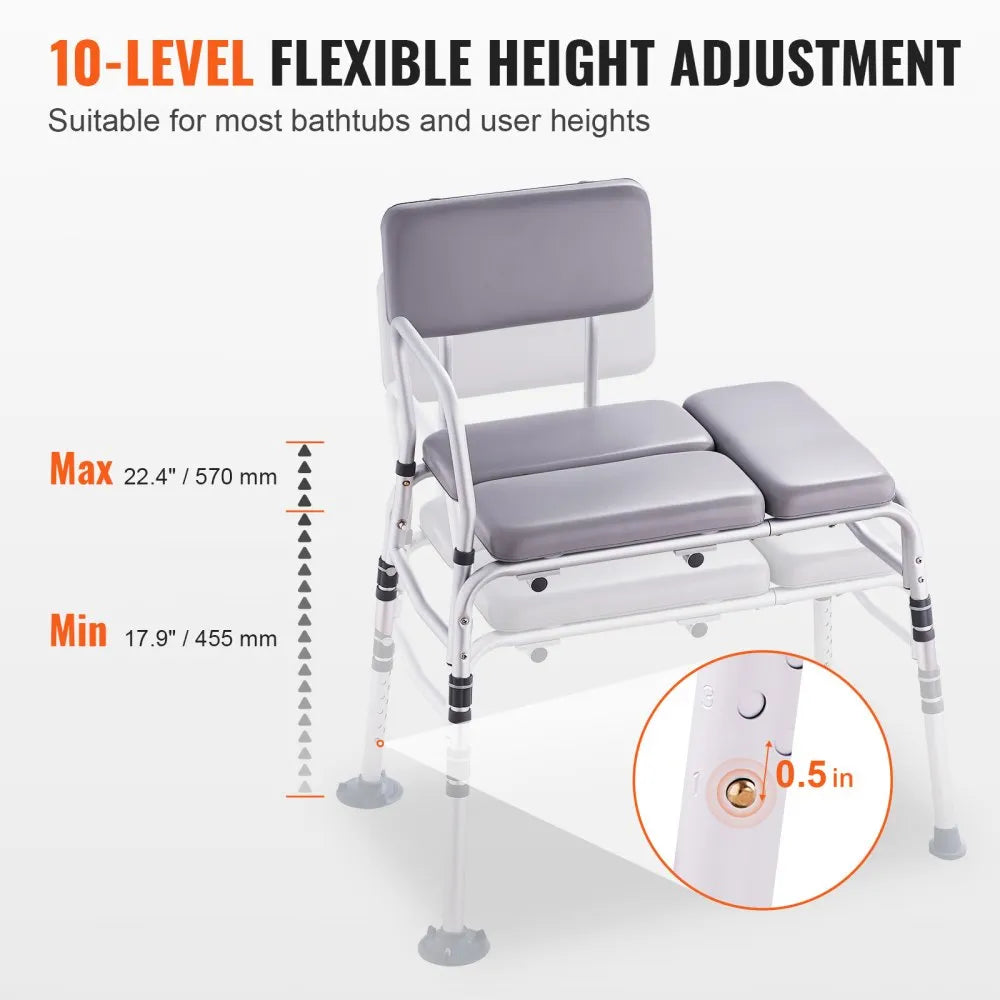 VEVOR Tub Transfer Bench for Bathtub 500lbs, Shower Seats for Adults, Lightweight Shower Bench for Elderly and Disabled with Padded Seat, Non-Slip Bath Seats with Armrest and Reversible Backrest