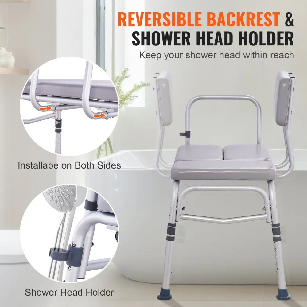 VEVOR Tub Transfer Bench for Bathtub 500lbs, Shower Seats for Adults, Lightweight Shower Bench for Elderly and Disabled with Padded Seat, Non-Slip Bath Seats with Armrest and Reversible Backrest