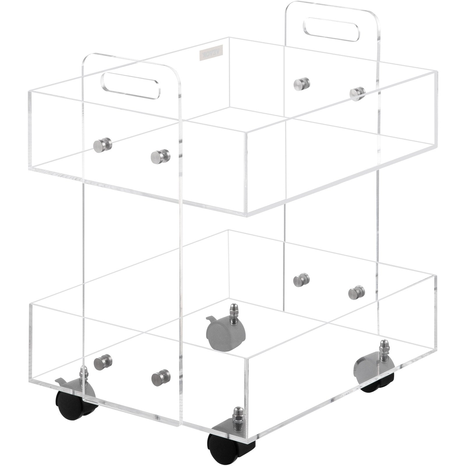 VEVOR Acrylic Cart, 2 Tier, 0.3 in Thickened Board, Holds Up to 66 lbs, Acrylic Side Table with Lockable Swivel Wheels, for Office School Home, 13.4" x 15.7" x 19"
