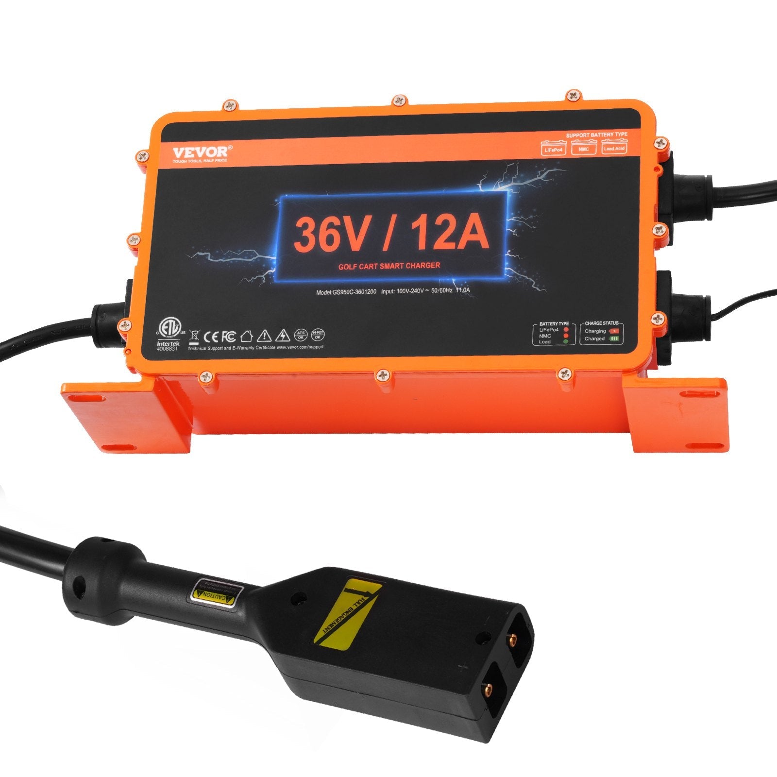 VEVOR 36 Volt 12 AMP Golf Cart Smart Battery Charger for EZGO D-Style IP67 ETL