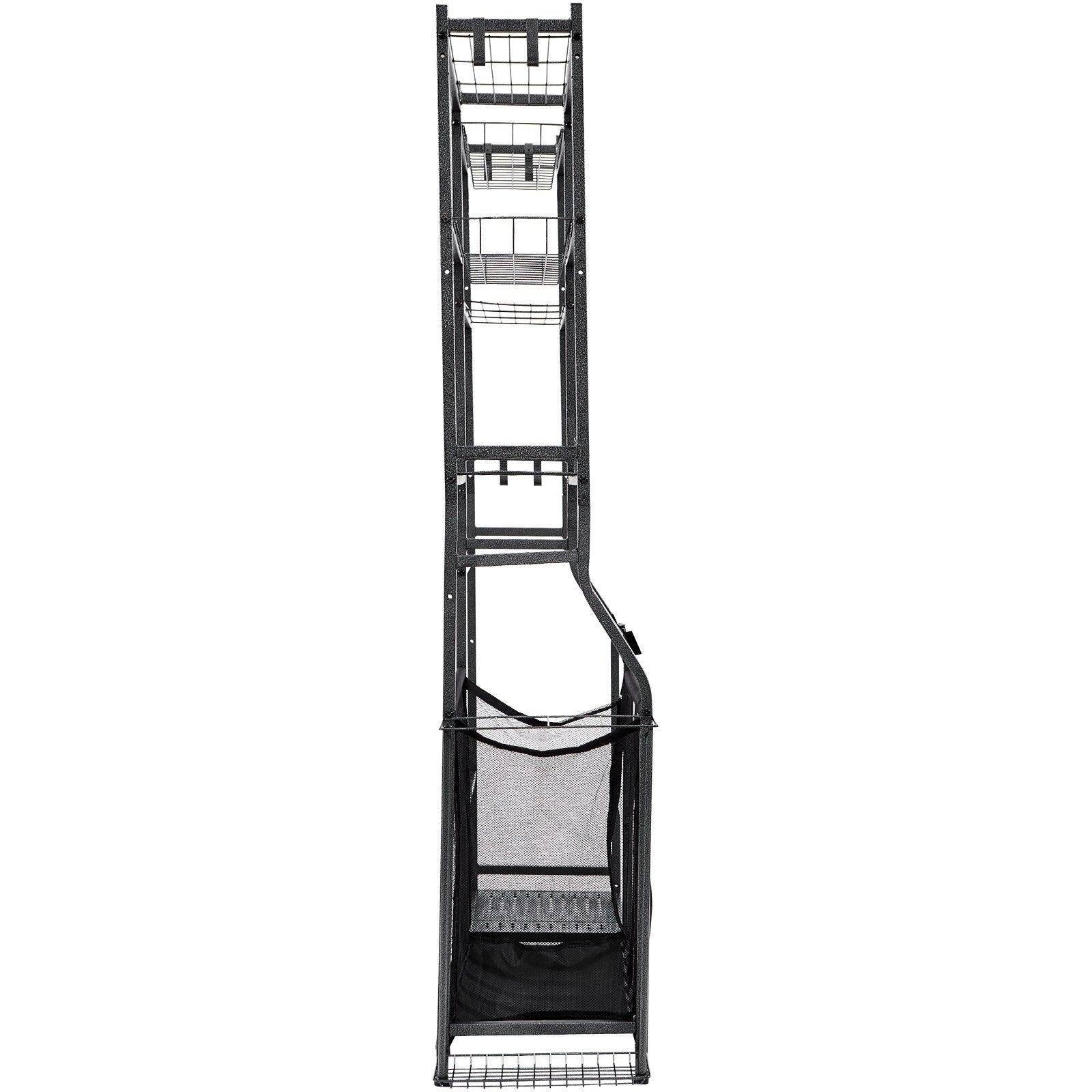 VEVOR Golf Storage Garage Organizer, 2 Golf Bag Storage Stand Holder and Other Sports Equipment Storage Rack, Outdoor Steel Ball Cart, Sports Gear and Toys Storage Shelves with Baskets & Hooks, Black