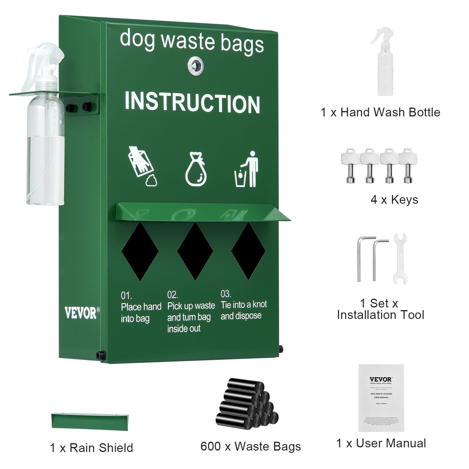 VEVOR Dog Waste Station Bag Dispenser with 600 Bags Lockable Dog Poop Bag Holder