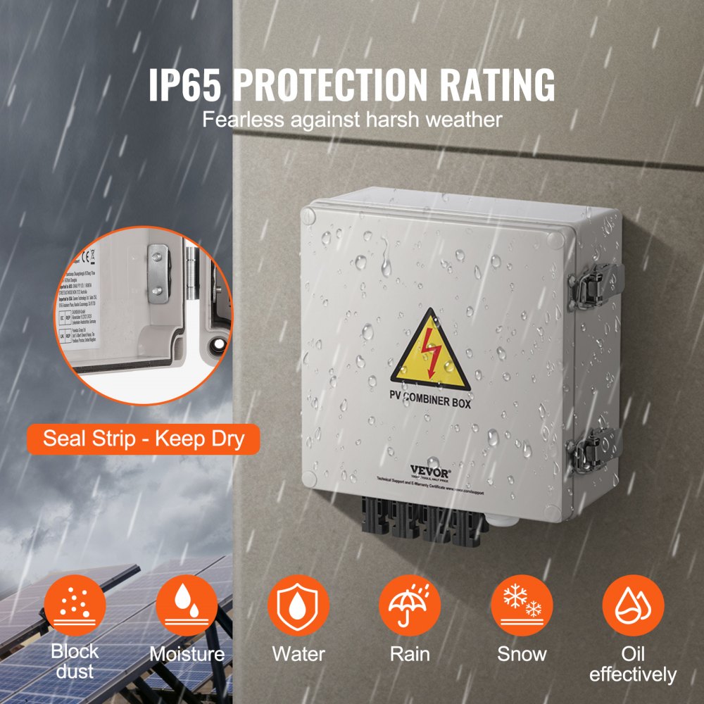 VEVOR Solar PV Combiner Box 4 String 10A for Solar Panel System ABS Case IP65