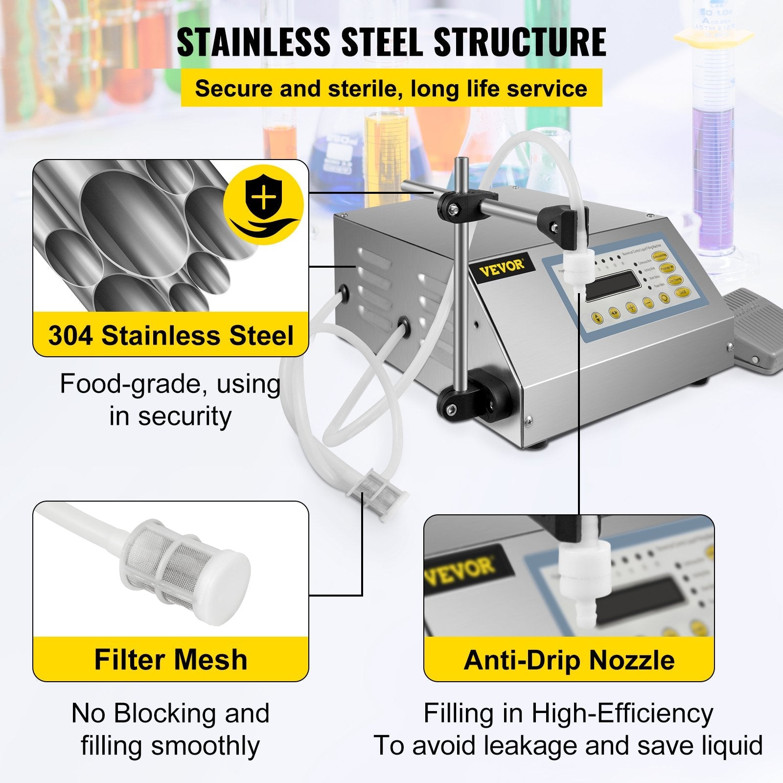 VEVOR Liquid Filling Machine Digital Control Pump Filling Machine GFK160 Bottle Filling Machine 2-3500ml Digital Filling