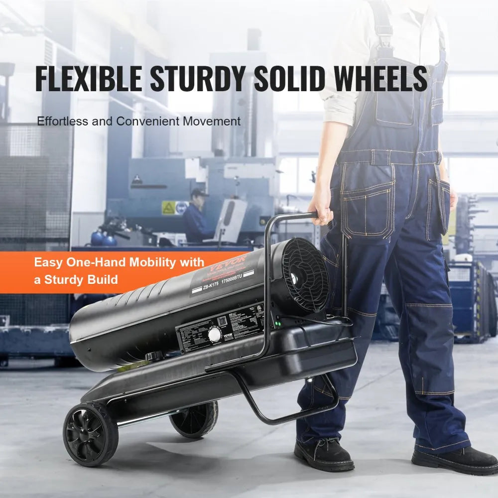 VEVOR Kerosene Forced Air Heater, 175,000 BTU Portable Torpedo Diesel Space Heater with Thermostat, 13.2 Gal Tank, Energy-Efficient for Workshop & Industry