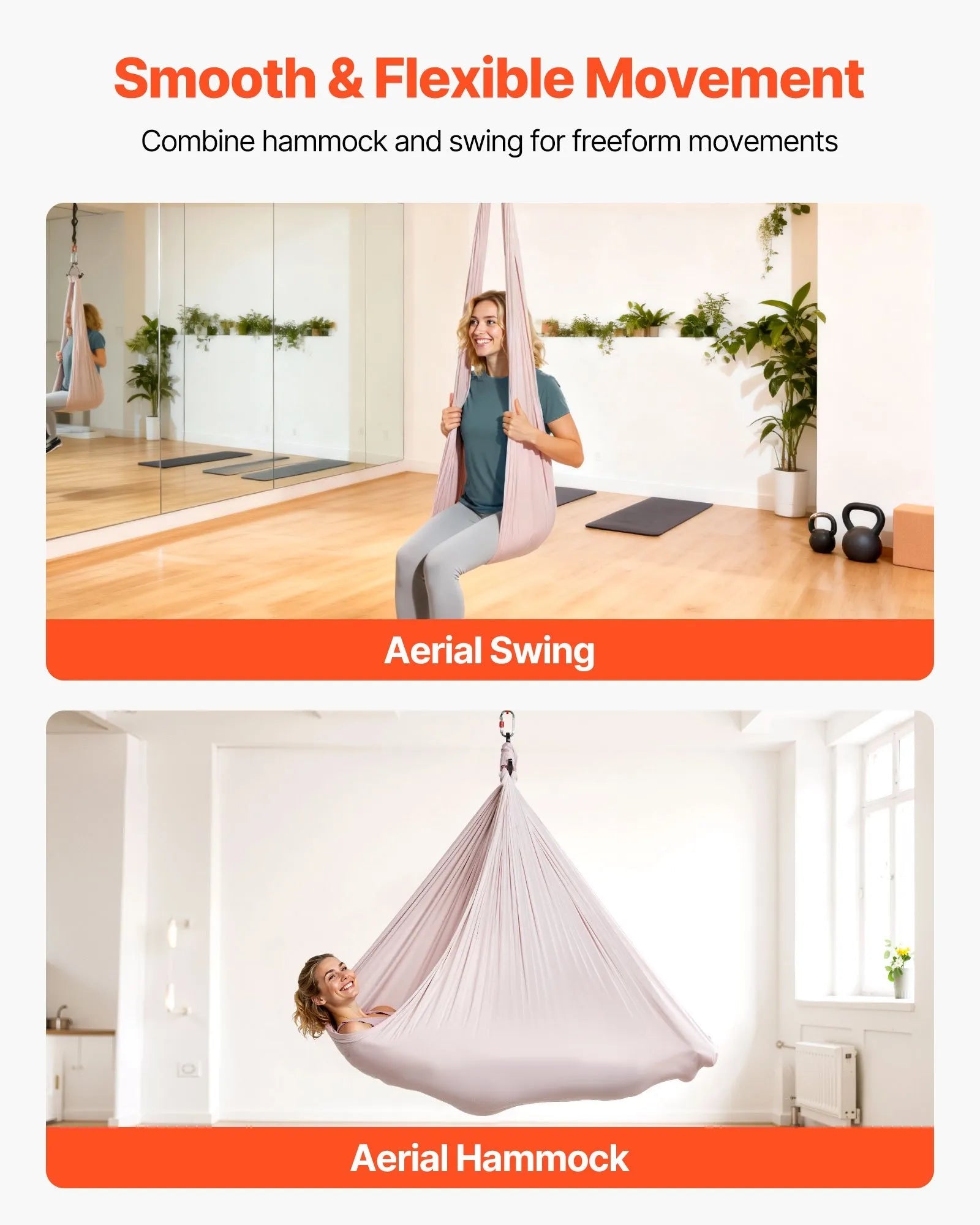 VEVOR Aerial Yoga Hammock, 300 lbs Load Aerial Silk, Yoga Swing with Nylon Fabric, PE Zipper Bag for Parent-Child Interaction, Strengthen Muscles & Improve Practice, Hammock and Swing Combo