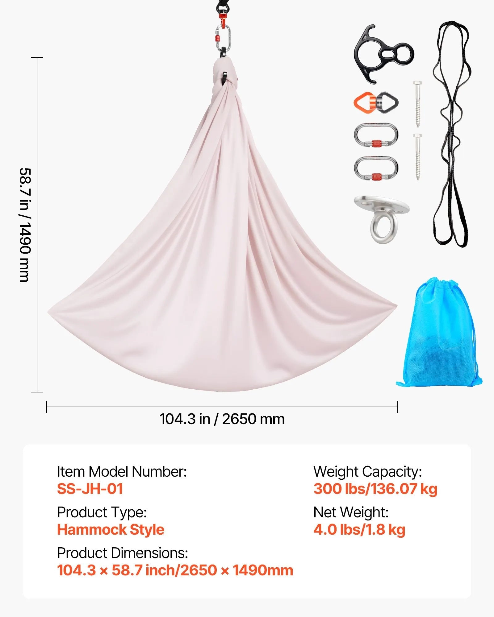 VEVOR Aerial Yoga Hammock, 300 lbs Load Aerial Silk, Yoga Swing with Nylon Fabric, PE Zipper Bag for Parent-Child Interaction, Strengthen Muscles & Improve Practice, Hammock and Swing Combo