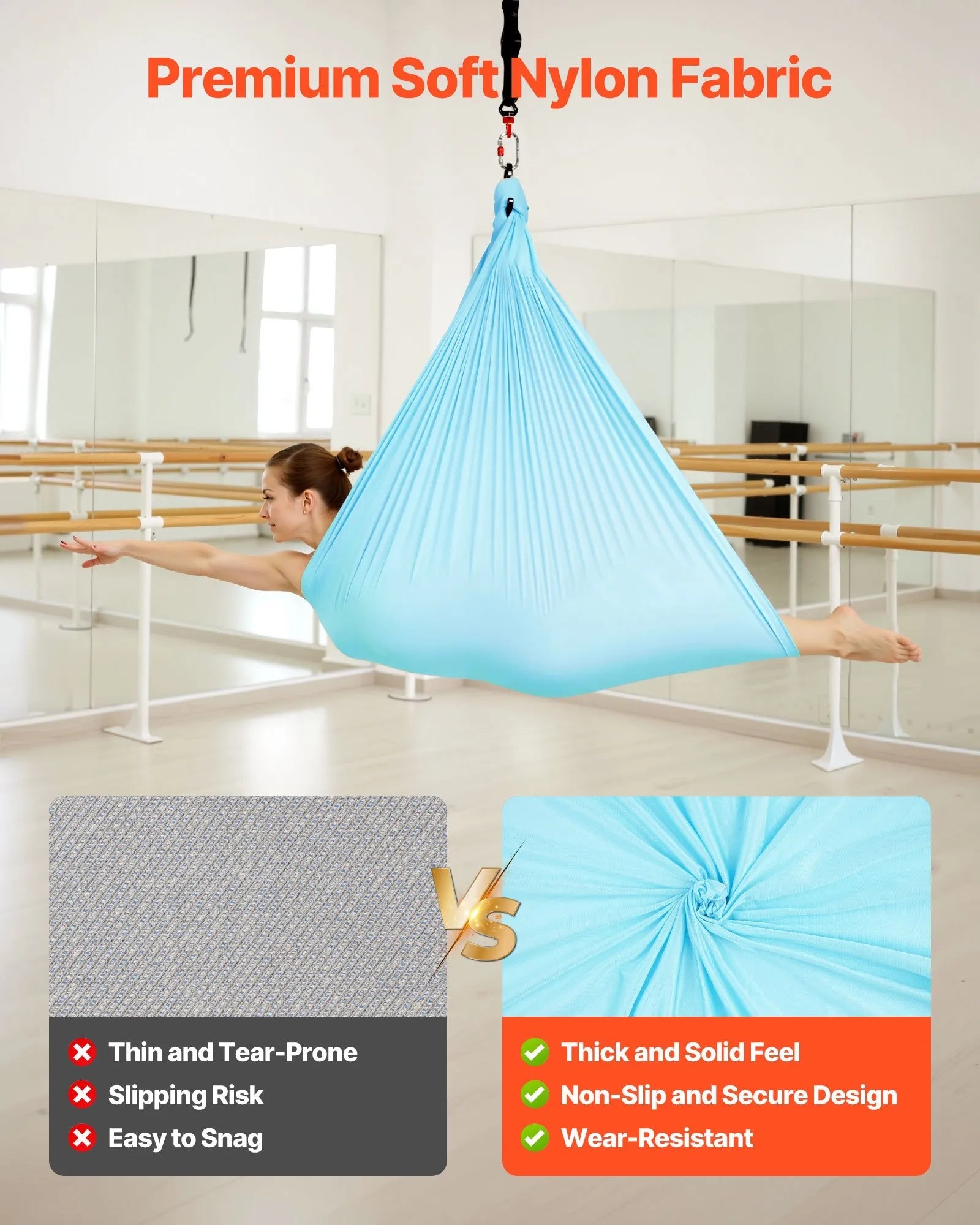 VEVOR Aerial Yoga Hammock, Maximum 300 lbs Load Aerial Silk, Yoga Swing with Nylon Fabric, Daisy Rope, PE Zipper Bag, Gymnastics Swings Suitable for Men and Women, Dual-Function Hammock & Swing