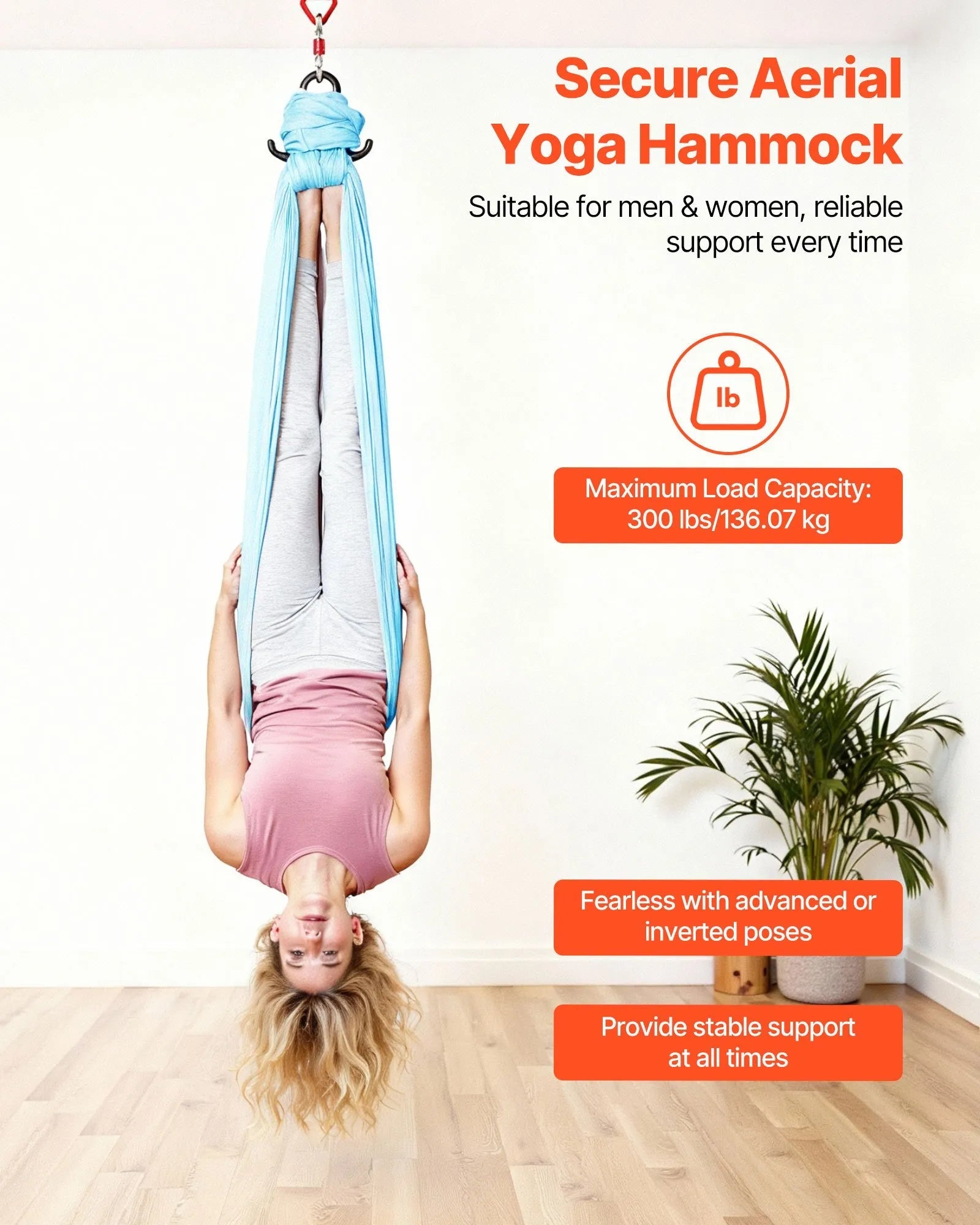 VEVOR Aerial Yoga Hammock, Maximum 300 lbs Load Aerial Silk, Yoga Swing with Nylon Fabric, Daisy Rope, PE Zipper Bag, Gymnastics Swings Suitable for Men and Women, Dual-Function Hammock & Swing