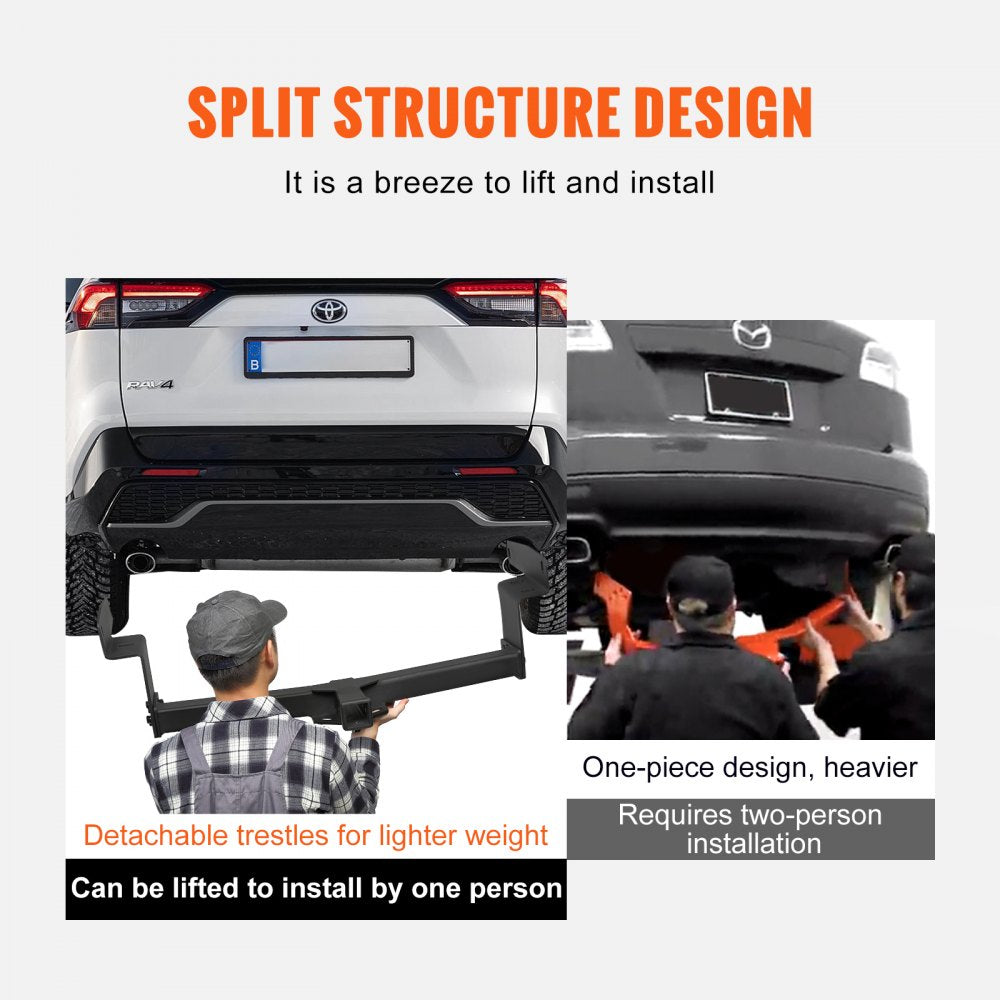 VEVOR Class 3 Trailer Hitch, 2-Inch Receiver, Q455B Steel Tube Frame, Compatible with 2019-2023 Toyota RAV4, 6000 lbs, Multi-Fit Hitch to Receive Ball Mount, Cargo Carrier, Bike Rack, Tow Hook, Black