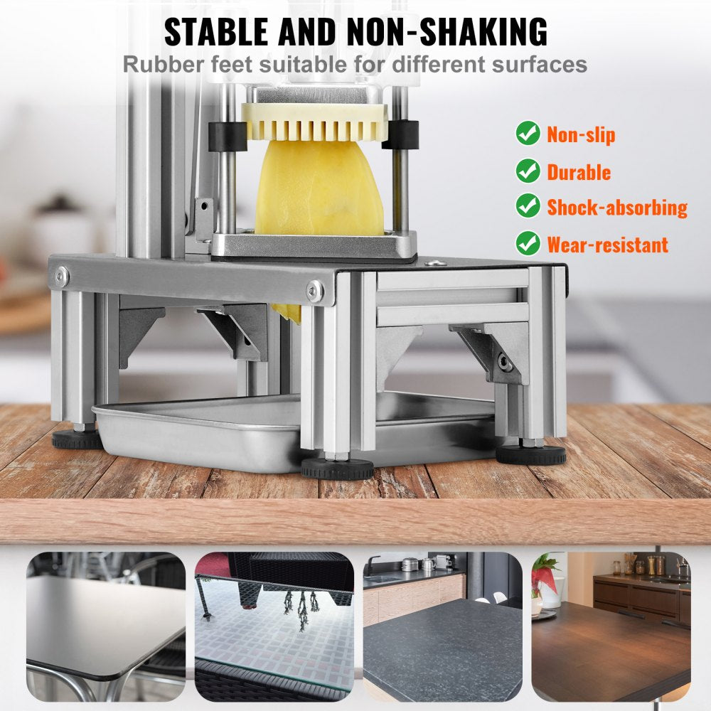 VEVOR Commercial French Fry Cutter with 4 Replacement Blades, 1/4? & 3/8? Blade Easy Dicer Chopper, 6-wedge Slicer & 6-wedge Apple Corer, Lemon Potato Cutter for French Fries with Tray and Handle