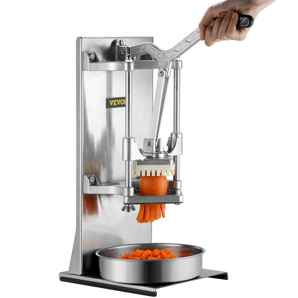 VEVOR Commercial French Fry Cutter with 4 Replacement Blades, 1/4? and 3/8? Blade Easy Dicer Chopper, 6-wedge Slicer and 6-wedge Apple Corer, Lemon Potato Cutter for French Fries with Extended Handle