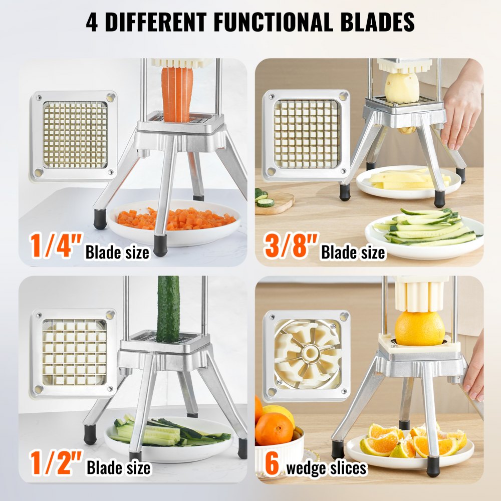 VEVOR Commercial Chopper with 4 Replacement Blades Commercial Vegetable Chopper Stainless Steel French Fry Cutter Potato Dicer & Slicer Commercial Vegetable Fruit Chopper for Restaurants & Home Kitche