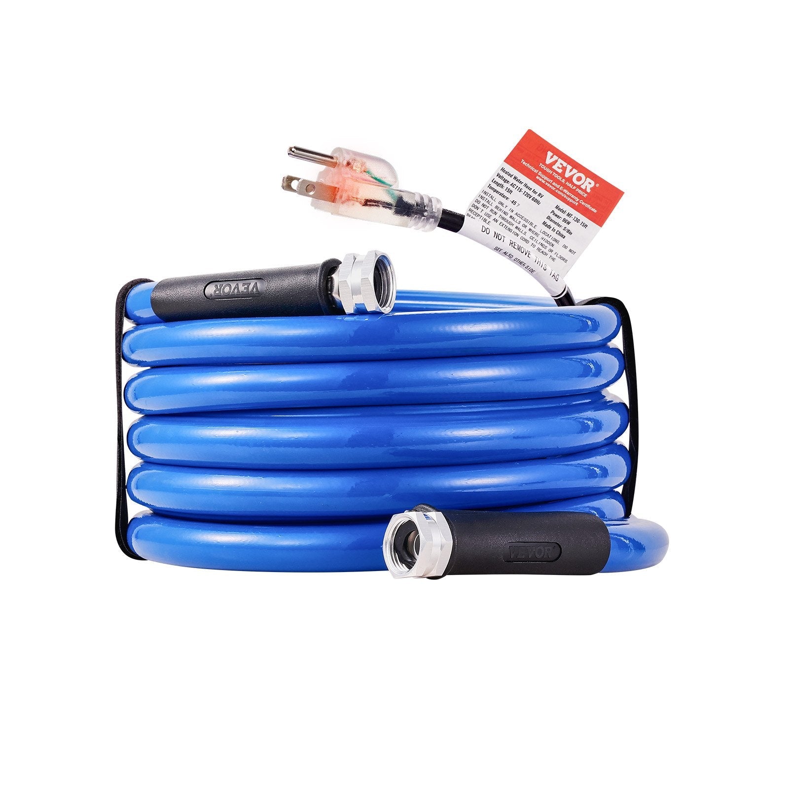 VEVOR 15ft Heated Water Hose for RV, Heated Drinking Water Hose Antifreeze to -45°F, Automatic Self-regulating, 5/8" I.D. with 3/4" GHT Adapter, Lead and BPA Free