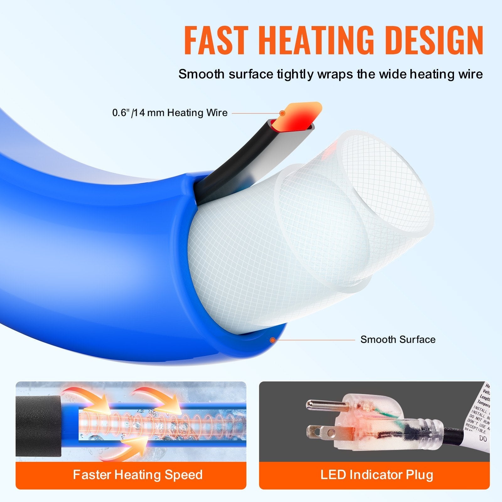 VEVOR 30ft Heated Water Hose for RV, Heated Drinking Water Hose Antifreeze to -45°F, Automatic Self-regulating, 5/8" I.D. with 3/4" GHT Adapter, Lead and BPA Free