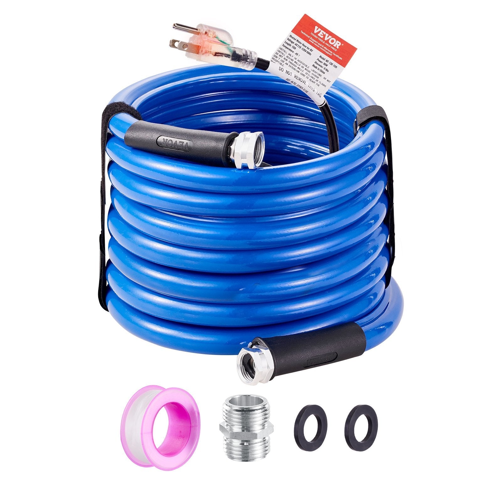 VEVOR 30ft Heated Water Hose for RV, Heated Drinking Water Hose Antifreeze to -45°F, Automatic Self-regulating, 5/8" I.D. with 3/4" GHT Adapter, Lead and BPA Free