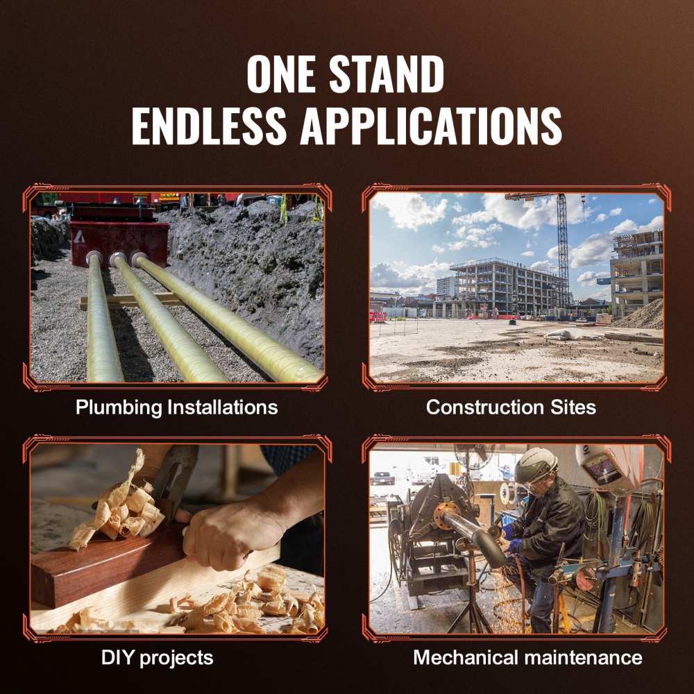 VEVOR V Head Pipe Stand 1/8\"-12\" Capacity,Adjustable Height 20\"-37\",Pipe Jack Stands 2500 lb. Load Capacity,Portable Folding Pipe Stands, Carbon Steel Body More Durable