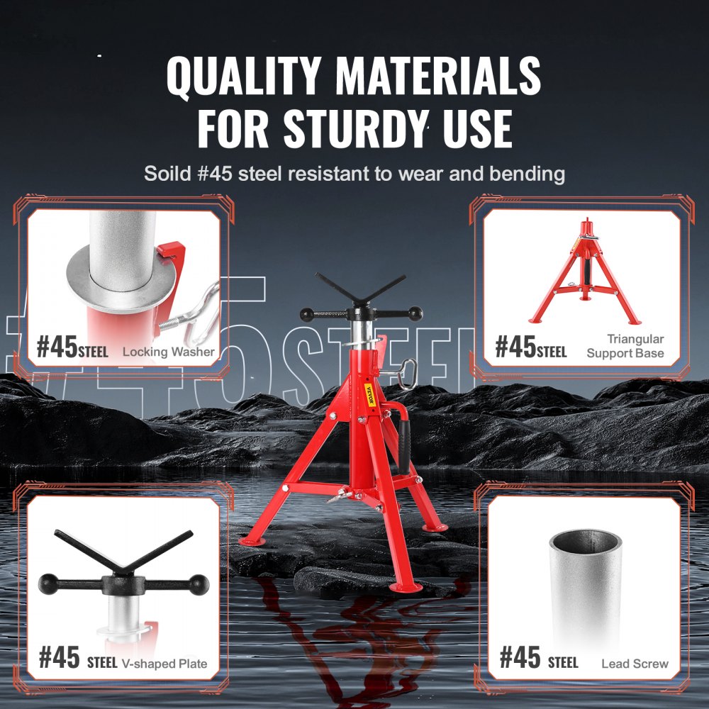 VEVOR V Head Pipe Stand 1/8\"-12\" Capacity,Adjustable Height 20\"-37\",Pipe Jack Stands 2500 lb. Load Capacity,Portable Folding Pipe Stands, Carbon Steel Body More Durable