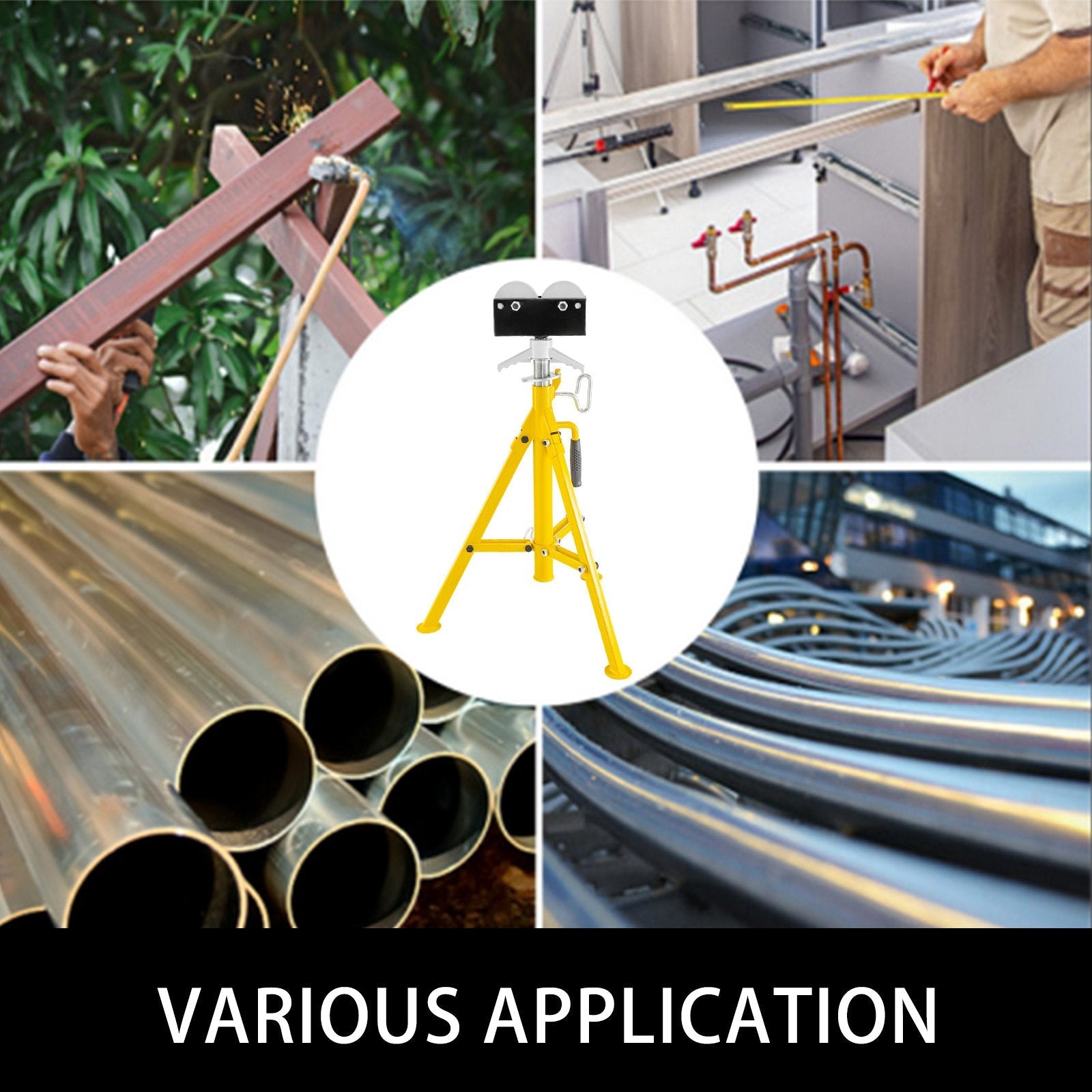 Pipe Stand Fold-a-jack Roller Head, Pipe Capacity 12", Height 32" To 55", 2500lb