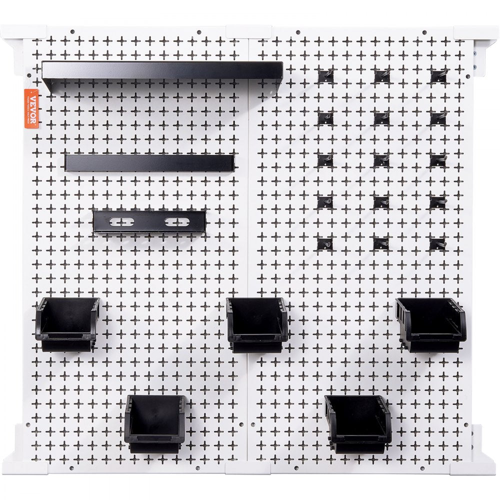 VEVOR Pegboard Wall Organizer 32" x 32", 330LBS Loading Garage Metal Pegboard Organizer Wall Mount, 25PCS Tool Storage Kit with 2 Peg Boards, Hooks, Storage Bins, Shelf Racks for Warehouse Garage Shop