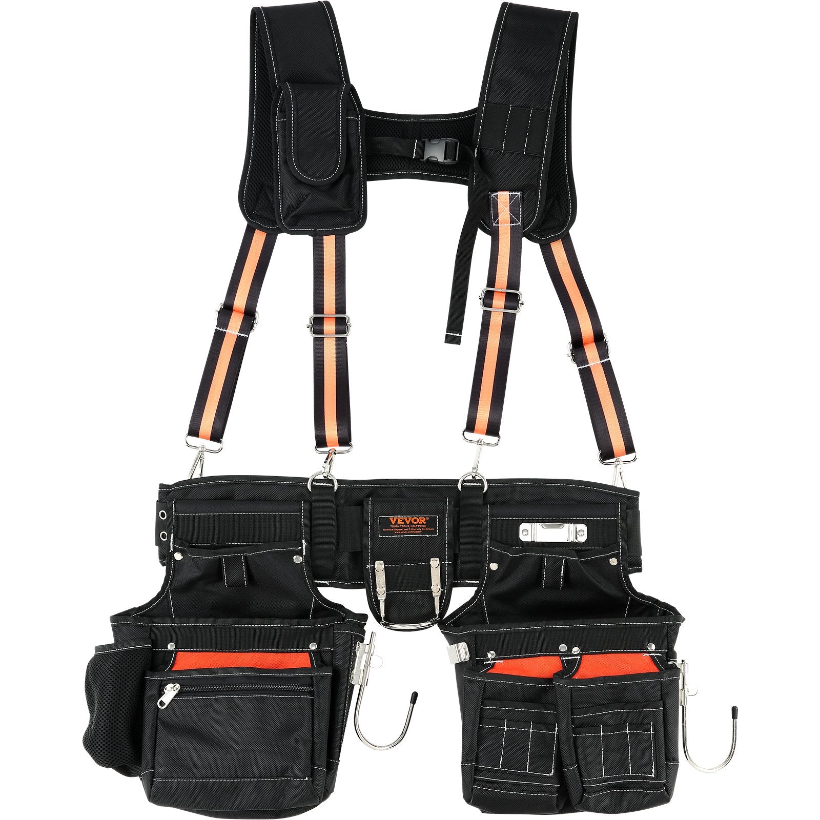 VEVOR Tool Belt with Suspenders, 29 Pockets, 29-54 inches Adjustable Waist Size, Tool Belts for Men, 1680D Polyester Heavy Duty Carpenter Tool Pouch for Carpenters, Electricians, and Gardening, Black