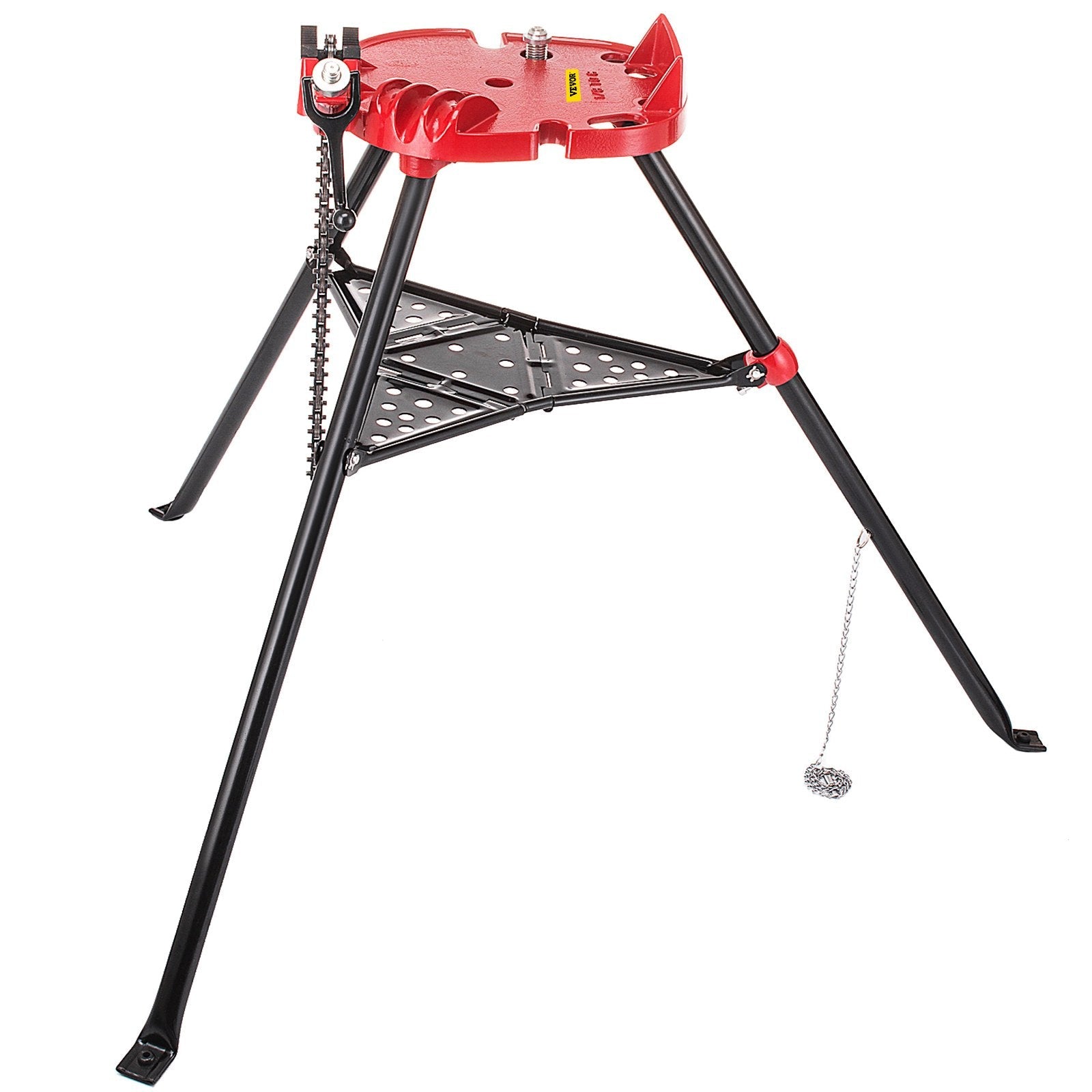 VEVOR 460-6 Tripod Pipe Chain Vise 1/8\"-6\" Capacity,Pipe Stand Portable Foldable Steel Legs,Pipe Jack Stands w/ Tool Tray, Tripod Stand Chain Vise Ideal for a Variety of Pipe Materials