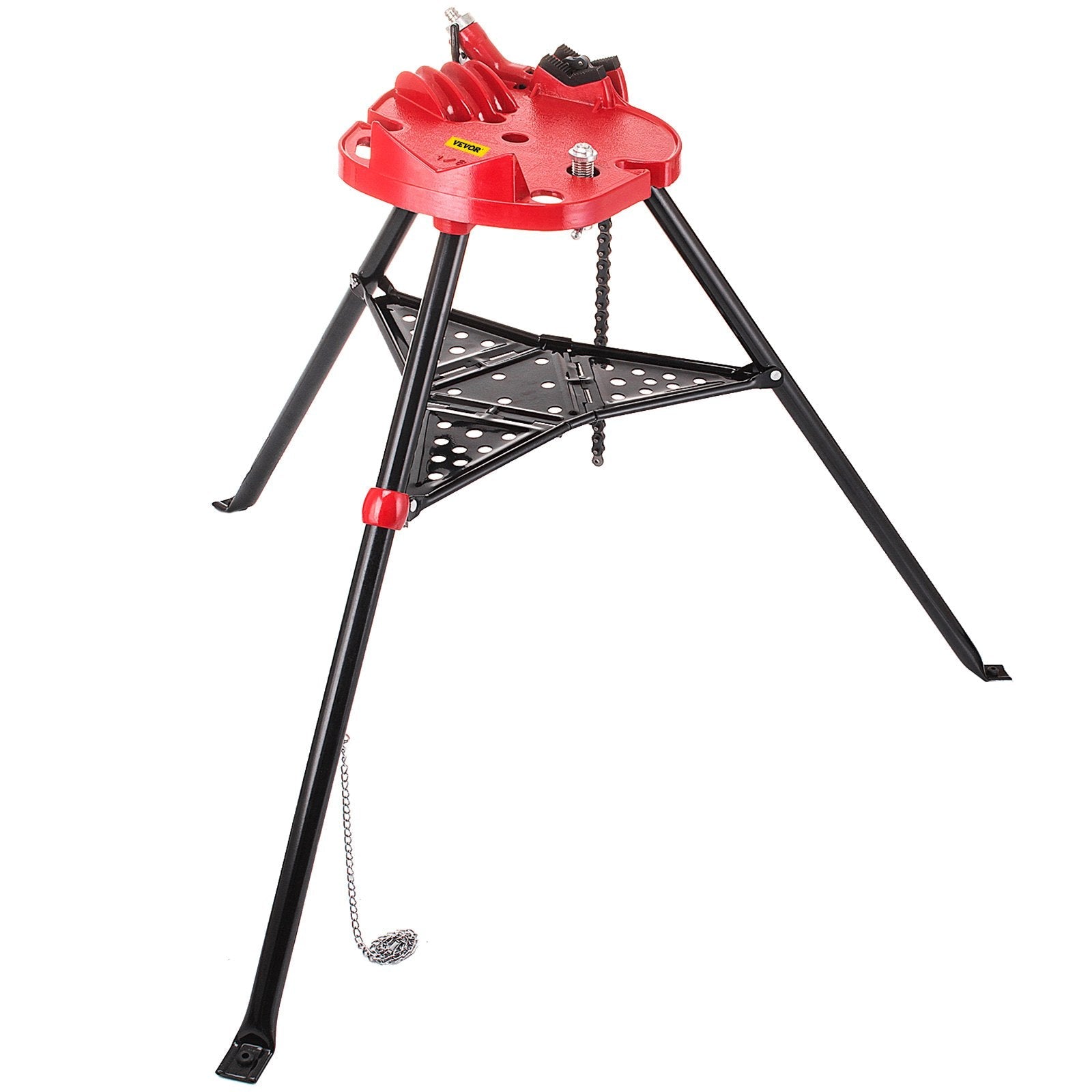 VEVOR 460-6 Tripod Pipe Chain Vise 1/8\"-6\" Capacity,Pipe Stand Portable Foldable Steel Legs,Pipe Jack Stands w/ Tool Tray, Tripod Stand Chain Vise Ideal for a Variety of Pipe Materials