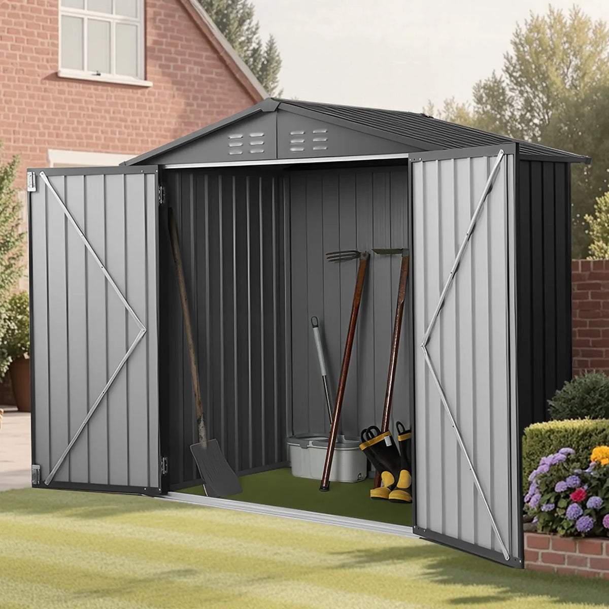 6' x 4' Metal Garden Shed with Lockable Doors & Vents